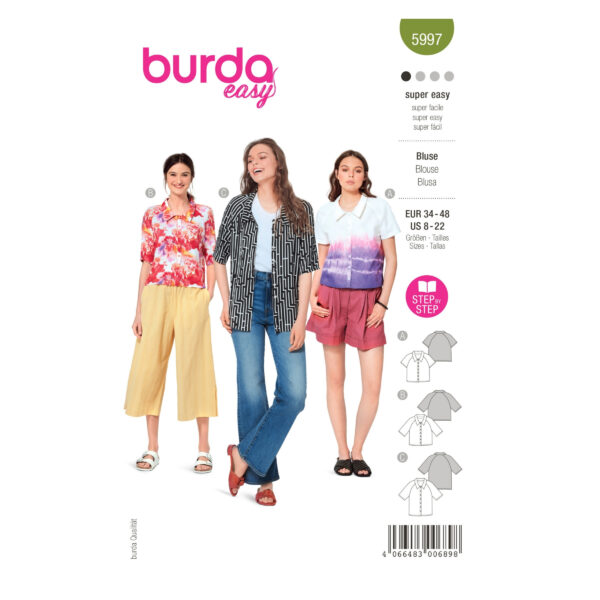 Burda Style Schnittmuster Nr. 5997 - Bluse - Raglanärmel und Knopfleiste