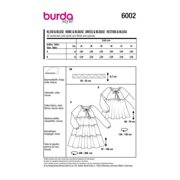 Burda Style Schnittmuster Nr. 6002 - Kleid und Bluse - luftig - Raglanärmel – Bild 8