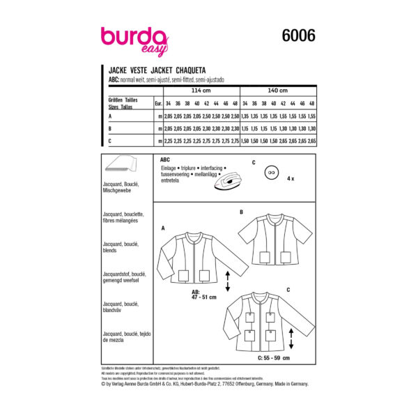 Burda Style Schnittmuster Nr. 6006 - Jacke - Stehkragen - aufgesetzte Taschen – Bild 9