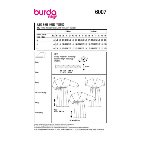 Burda Style Schnittmuster Nr. 6007 - Kleid - V-Ausschnitt - Verschlusslos – Bild 9