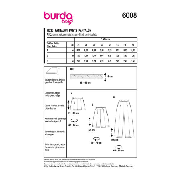 Burda Style Schnittmuster Nr. 6008 - Hose - Nahttaschen - Bügelfalten - Variante – Bild 11