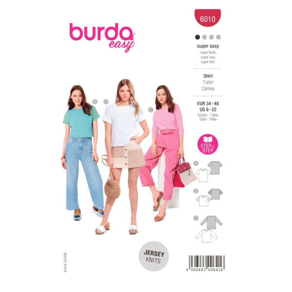 Burda Style Schnittmuster Nr. 6010 - Shirt - T-Shirt - runder Ausschnitt