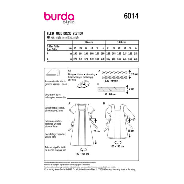 Burda Style Schnittmuster Nr. 6014 - Kleid - Bindebänder - Karree-Ausschnitt – Bild 10