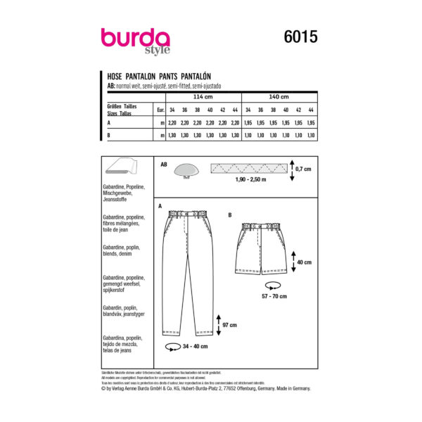 Burda Style Schnittmuster Nr. 6015 - Hose - Shorts - mit Gummizug und Taschen – Bild 6