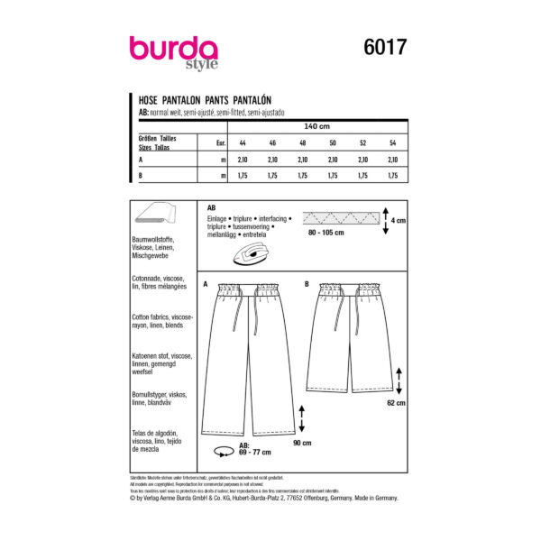 Burda Style Schnittmuster Nr. 6017 - Hose und Shorts - Sommerhosen – Bild 8