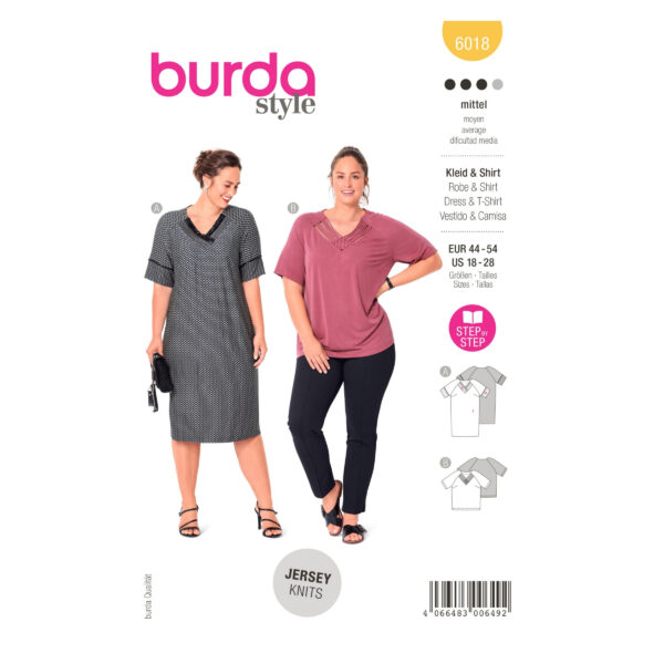 Burda Style Schnittmuster Nr. 6018 - Kleid und Shirt - V-Ausschnitt