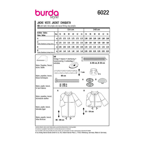 Burda Style Schnittmuster Nr. 6022 - Jacke - Ballonform - Kordeldurchzug – Bild 10