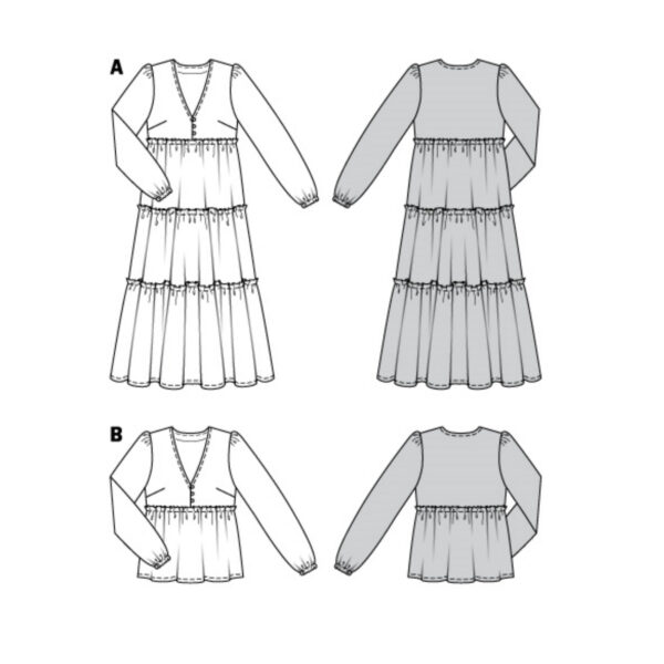 Burda Style Schnittmuster Nr. 6023 - Kleid und Bluse - V-Ausschnitt - Stufen – Bild 9