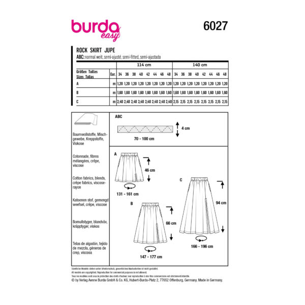 Burda Style Schnittmuster Nr. 6027 - Rock - Bahnenrock - von mini bis midi – Bild 8