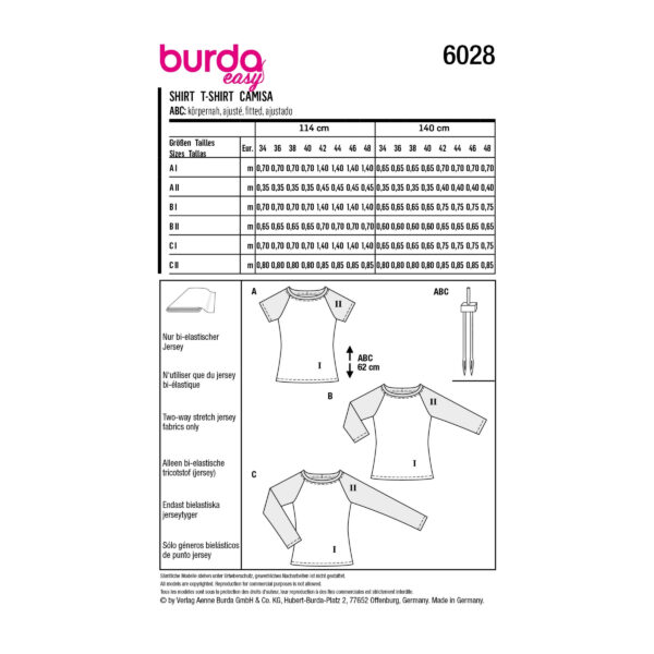 Burda Style Schnittmuster Nr. 6028 - Shirt - T-Shirt - Longsleeve - Raglanärmel – Bild 8