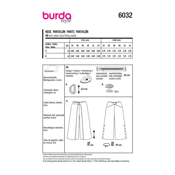 Burda Style Schnittmuster Nr. 6032 - Hose - Culottes - 2 Modelle – Bild 8