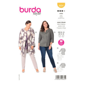Burda Style Schnittmuster Nr. 6034 - Jacke und Mantel - kragenlos
