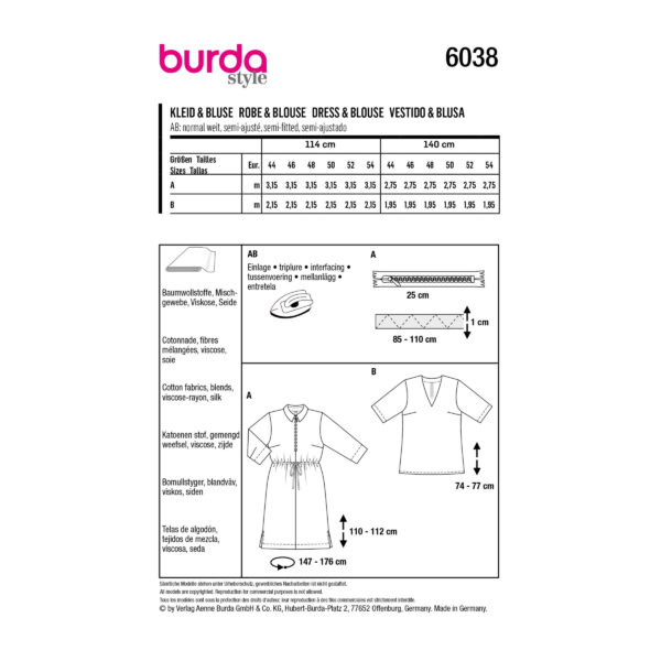 Burda Style Schnittmuster Nr. 6038 - Kleid u. Bluse - sportiv - businesstauglich – Bild 8