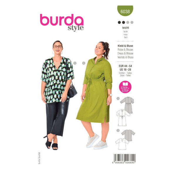 Burda Style Schnittmuster Nr. 6038 - Kleid u. Bluse - sportiv - businesstauglich