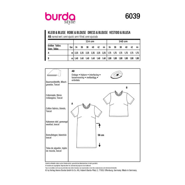 Burda Style Schnittmuster Nr. 6039 - Kleid u. Bluse - Halsrüsche – Bild 10