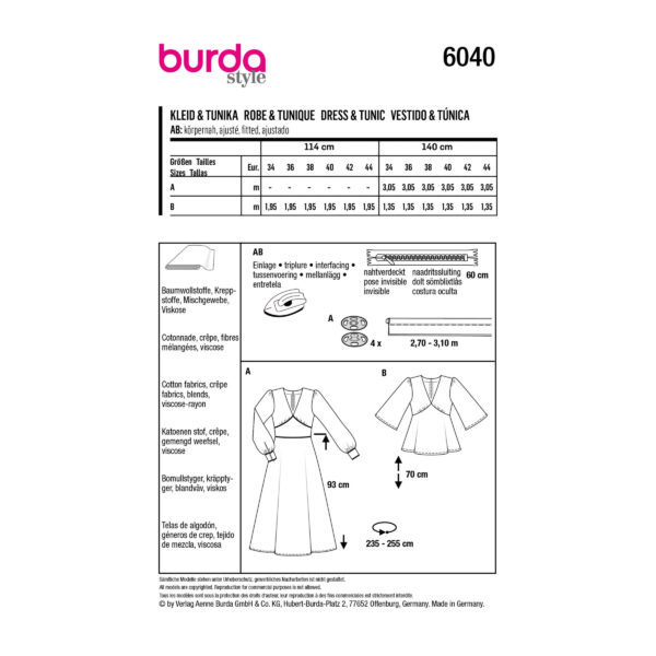 Burda Style Schnittmuster Nr. 6040 - Kleid u. Tunika - lässig - feminin – Bild 8