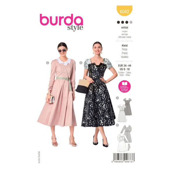 Burda Style Schnittmuster Nr. 6042 - Kleid - Kleider im Retro-Look - Armvariante
