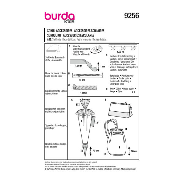 Burda Kids Schnittmuster Nr. 9256 - Schulaccessoires - Zuckertüte, Turnbeutel .. – Bild 11