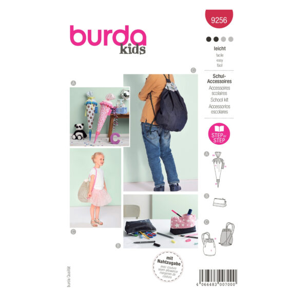 Burda Kids Schnittmuster Nr. 9256 - Schulaccessoires - Zuckertüte, Turnbeutel ..