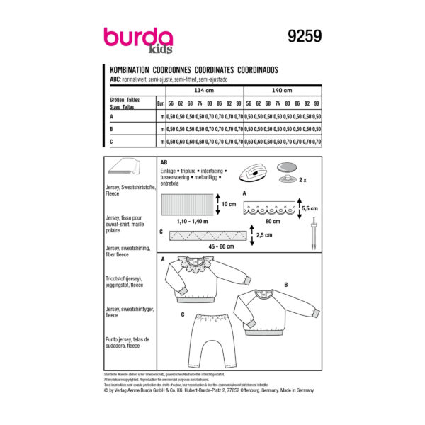 Burda Kids Schnittmuster Nr. 9259 - Kombination - Raglanshirt und Hose – Bild 8