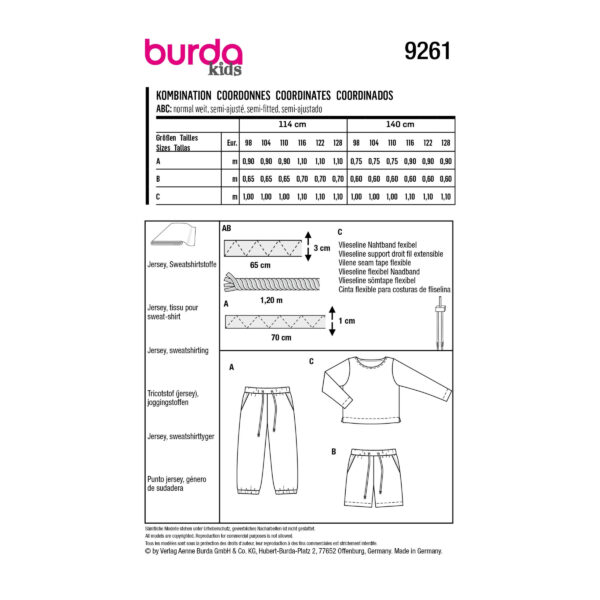 Burda Kids Schnittmuster Nr. 9261 - Kombination - Shirt und Hose - kurz o. lang – Bild 10