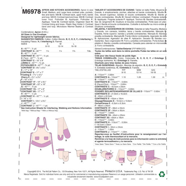 McCall's Schnittmuster M6978 - Küchenutensilien - Schürze, Handschuh, Utensilo... – Bild 4