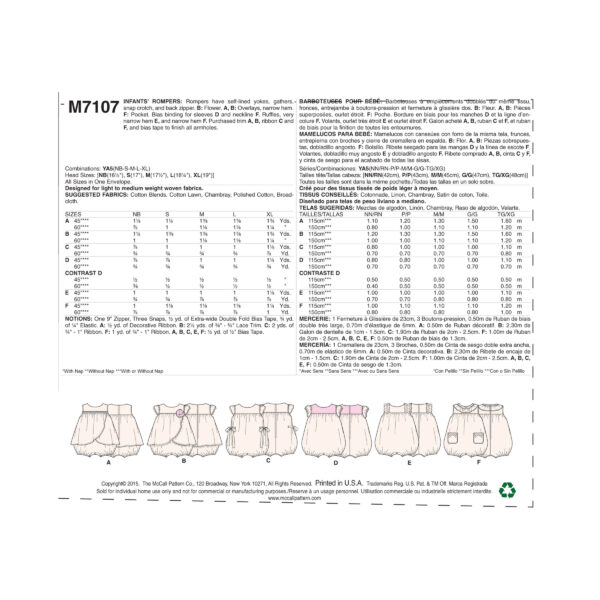 McCall's Schnittmuster M7107 - Strampler - Kleidchen - kurzer Strampler – Bild 4
