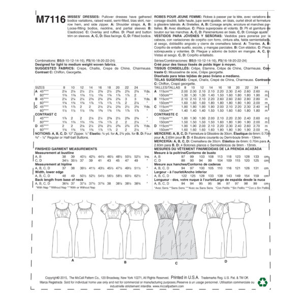 McCall's Schnittmuster M7116 - Kleid - Carmenausschnitt - Raffung – Bild 4