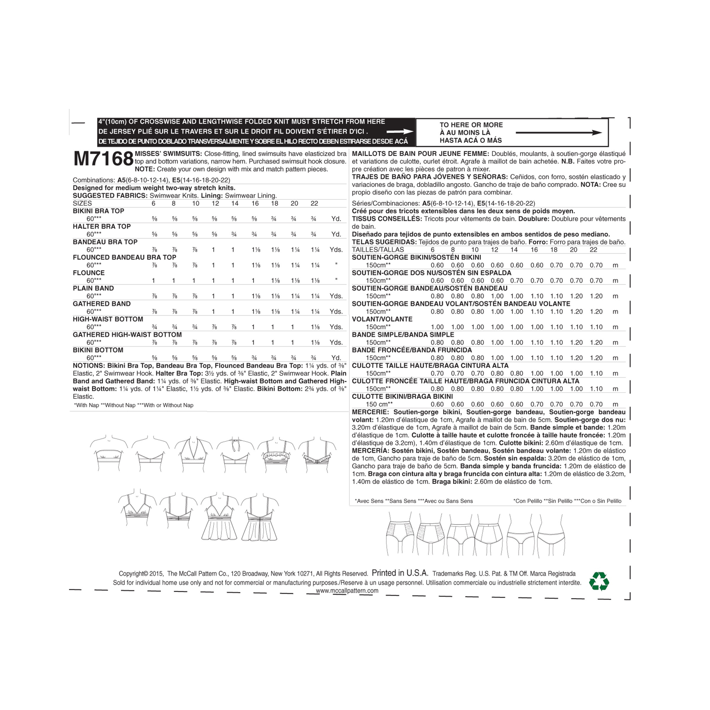 McCalls Schnittmuster M7168 – Bikini – Badeanzug – Tangini – Blitz-Idee24