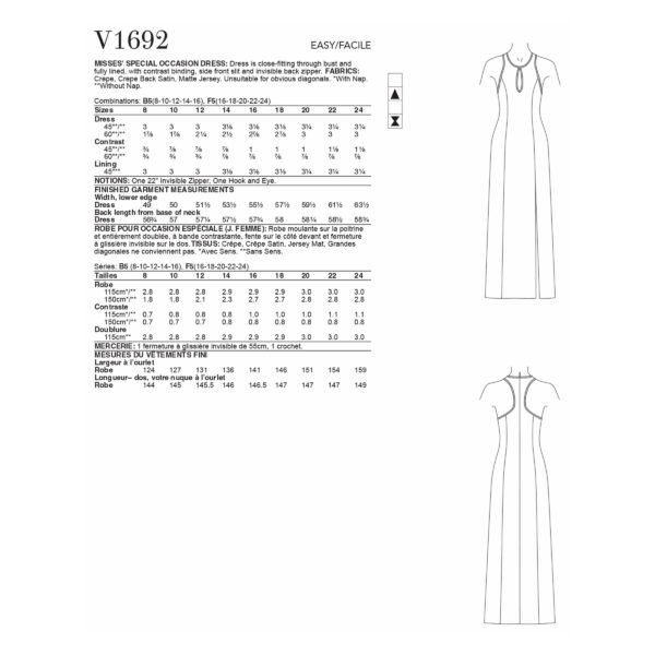 Vogue Schnittmuster V1692 - Kleid - Abendkleid - Schlitz - rückenfrei – Bild 6
