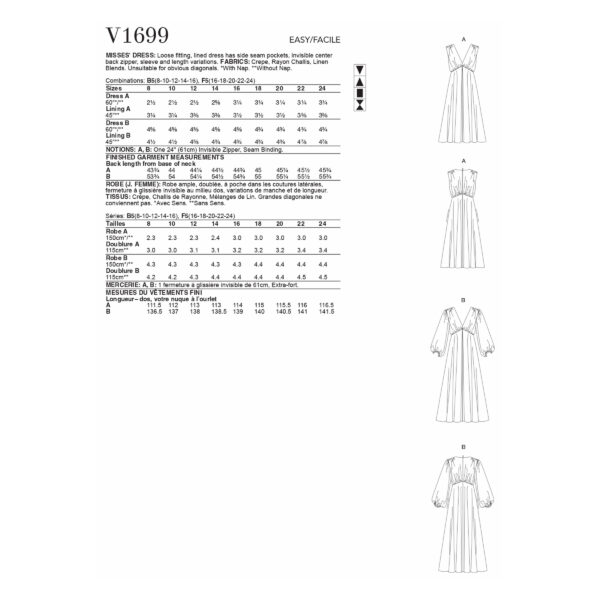 Vogue Schnittmuster V1699 - Kleid - Oberteil angeriehen - V-Ausschnitt – Bild 6