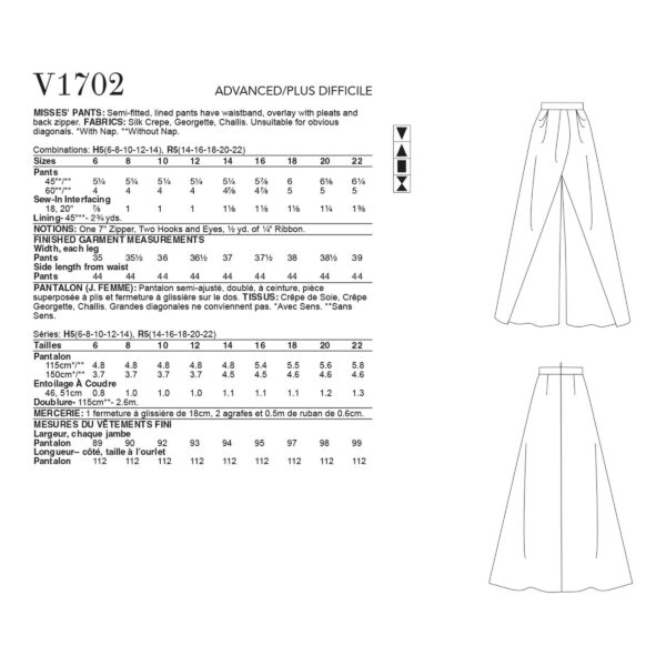 Vogue Schnittmuster V1702 - Hose - Hosenrock - Kombination – Bild 4