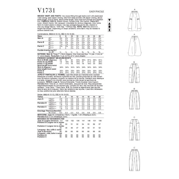 Vogue Schnittmuster V1731 - Hose oder Rock - beides möglich – Bild 4