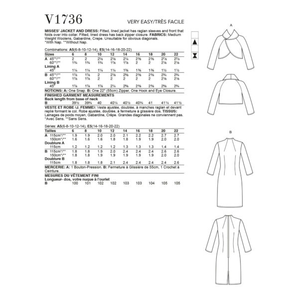 Vogue Schnittmuster V1736 - Kleid - Etuikleid mit Bolerojacke – Bild 6