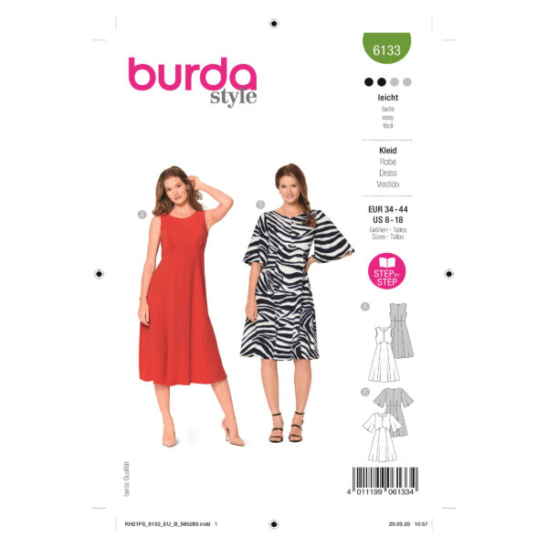 Burda Style Schnittmuster Nr. 6133 - Kleid - Kleider mit schwingendem Rock