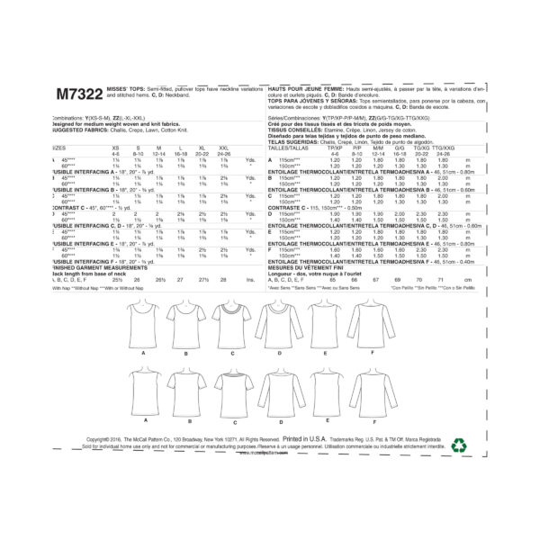 McCalls Schnittmuster M7322 - T-shirt - Basic - Rundhalsausschnitt – Bild 4