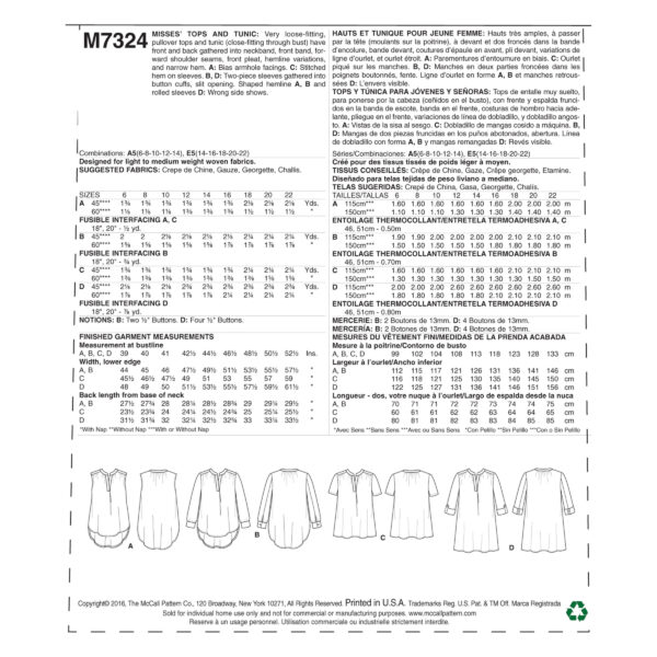 McCalls Schnittmuster M7324 - Bluse - mit Sattel und Knopfleiste – Bild 4