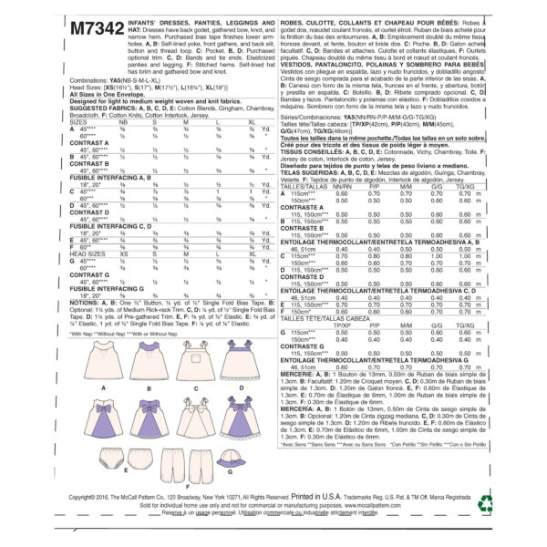 McCalls Schnittmuster M7342 - Baby - Kleidchen mit Hose und Hut – Bild 4