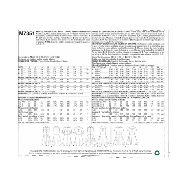McCalls Schnittmuster M7351 - Kleid - Knopfleiste - Gürtel – Bild 4