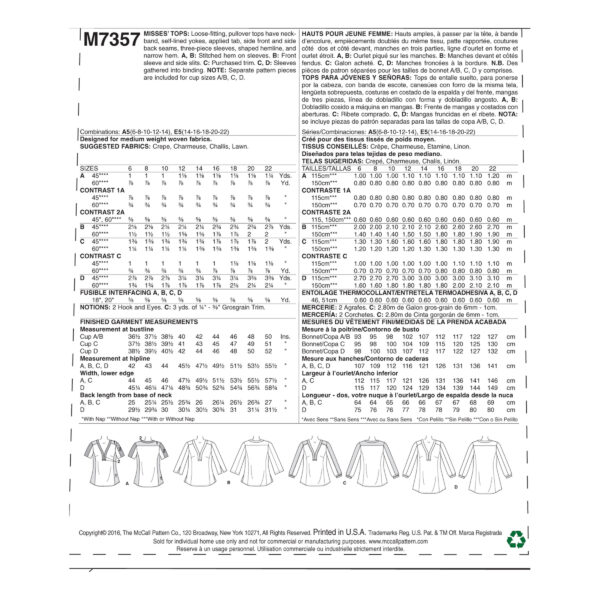McCalls Schnittmuster M7357 - Bluse - leger - mit drei Ärmelvarianten – Bild 4