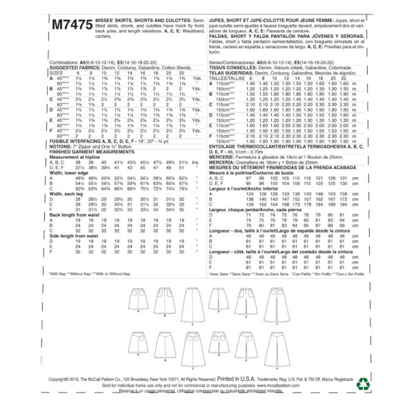 McCalls Schnittmuster M7475  Rock - Hosenrock – Bild 9