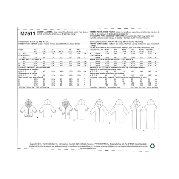 McCalls Schnittmuster M7511 - Jacke - Kapuzenjacke - Mantel – Bild 8