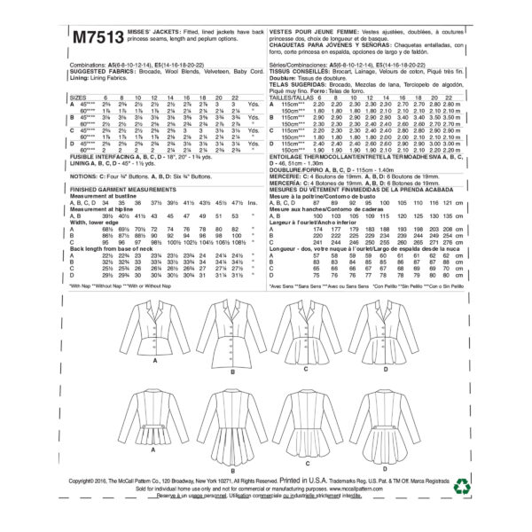 McCalls Schnittmuster M7513 - Jacke - Mantel - Schösschenteil – Bild 8