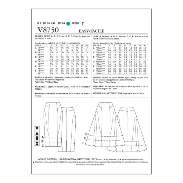 Vogue Schnittmuster V8750 - Rockvarianten - Stiftrock - Godetrock – Bild 9