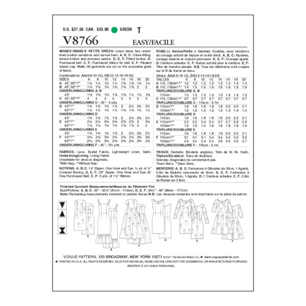 Vogue Schnittmuster V8766 - Kleid in Variationen - 6 Modelle – Bild 10
