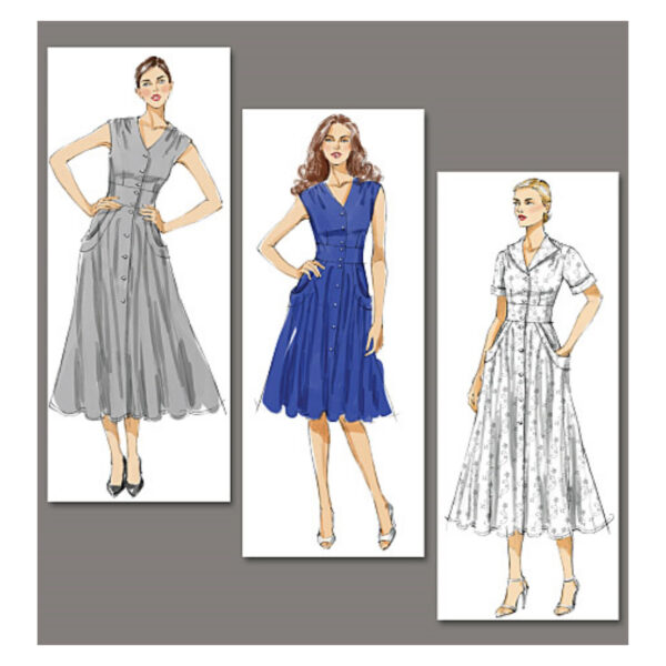 Vogue Schnittmuster V8577 - Kleid - breite Taille - geknöpft – Bild 3