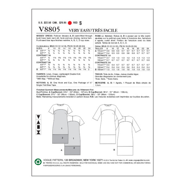 Vogue Schnittmuster V8805 - schlichtes Kleid - Colorblocking – Bild 7