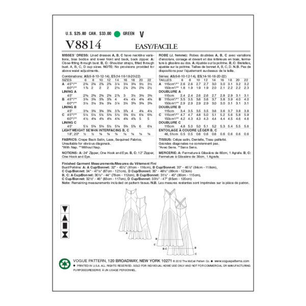 Vogue Schnittmuster V8814 - Kleid mit Trägern - rückenfrei – Bild 6