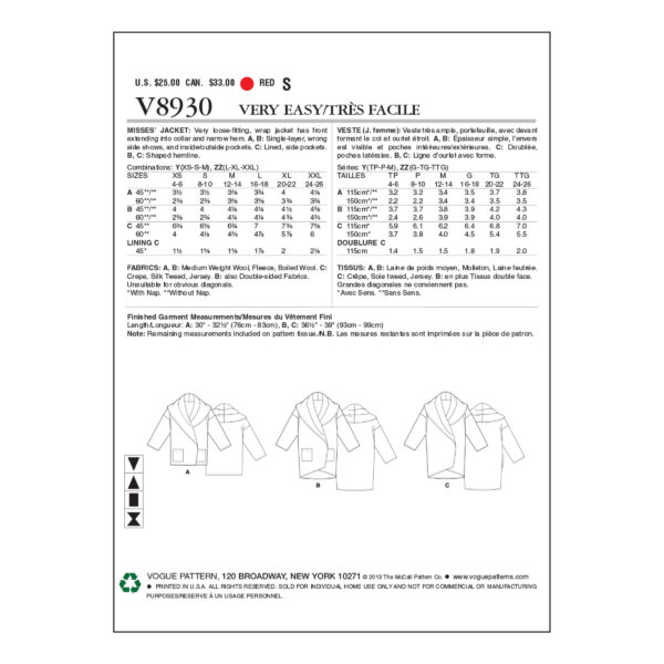 Vogue Schnittmuster V8930 - weite Jacke - Mantel - Oversize – Bild 10