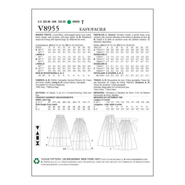 Vogue Schnittmuster V8955 - langer Rock - Hosenrock – Bild 10